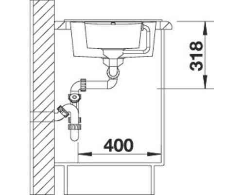 Schéma d''un évier avec les dimensions 318 et 400.