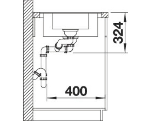 Dessin technique d''un siphon avec indications de dimensions