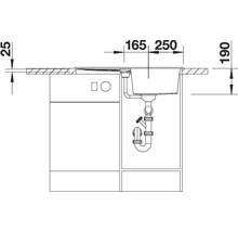 Dessin d''un évier de cuisine avec des dimensions pour l''installation