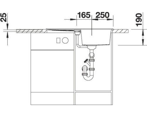 Dessin d''un évier de cuisine avec des dimensions pour l''installation