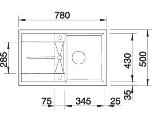 Dessin technique d''un évier de cuisine avec indications de dimensions