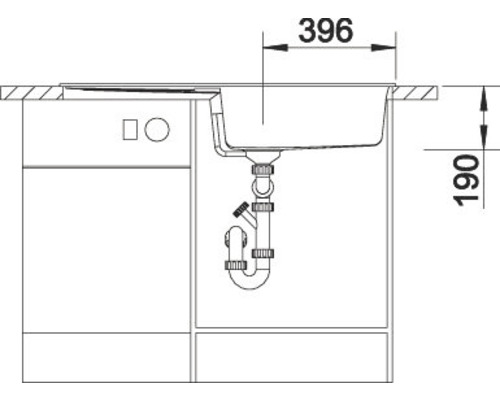 Dessin d''un évier avec meuble bas et indications de dimension