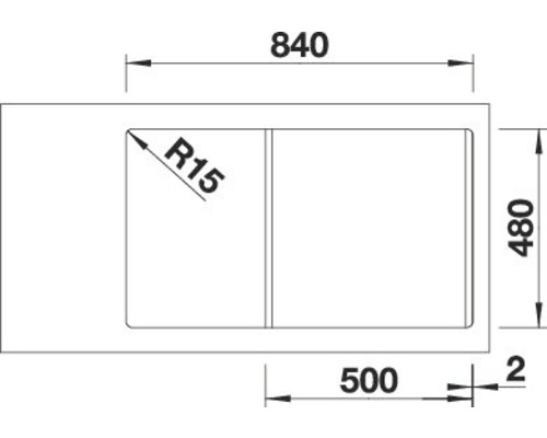 Schéma d''un évier avec les dimensions 840, 480 et 500