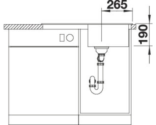 Technische Zeichnung eines Spülbeckens mit Maßangaben