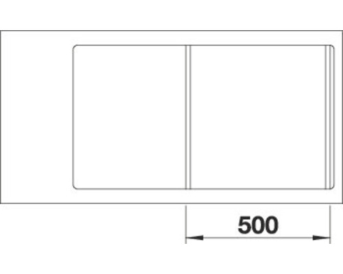 Skizze einer Spüle mit zwei Becken und einer Breite von 500.