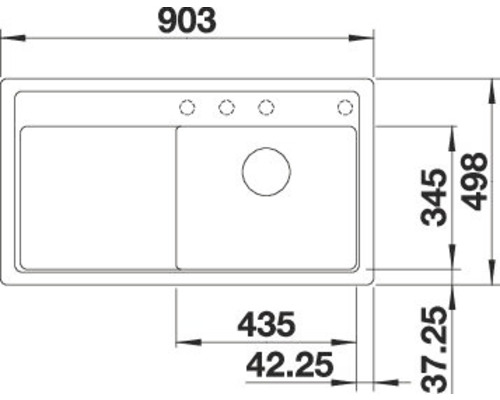 Technische Zeichnung einer Spüle mit Maßangaben