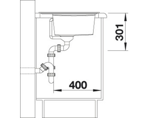 Zeichnung eines Waschbeckens mit den Maßen 301 und 400