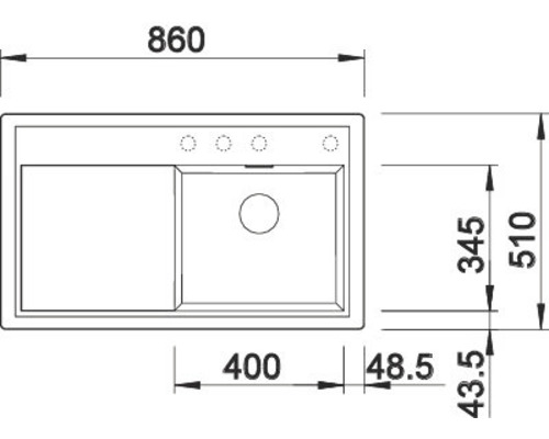 Skizze einer Küchenspüle mit Maßangaben