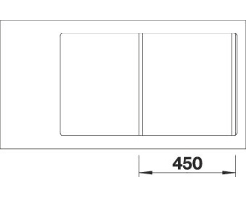 Zeichnung einer Spüle mit den Maßen 450 mm.