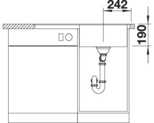 Technische Zeichnung eines Spültischunterschranks mit Maßangaben