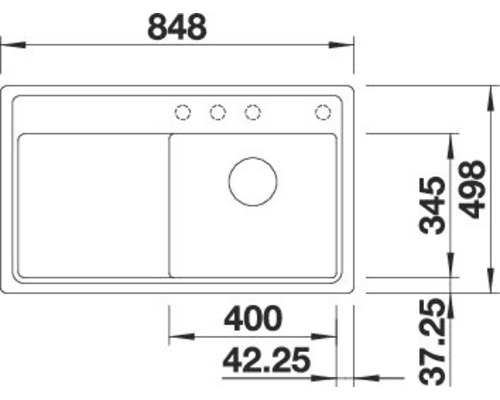 Technische Zeichnung einer Spüle mit Maßangaben.