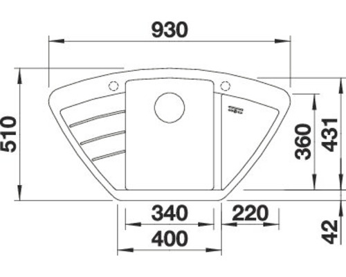 Schéma technique d''un lavabo avec indications de dimension.