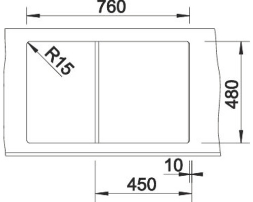 Technische Zeichnung eines Spülbeckens mit Maßangaben