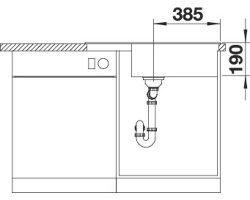 Skizze eines Spülbeckens mit Maßangaben