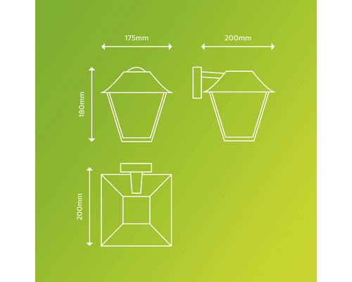 Technische Zeichnung einer Wandleuchte mit Maßangaben