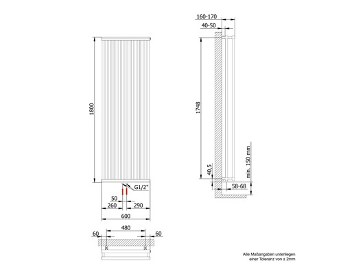 Dessin technique d''un radiateur avec indications de dimensions