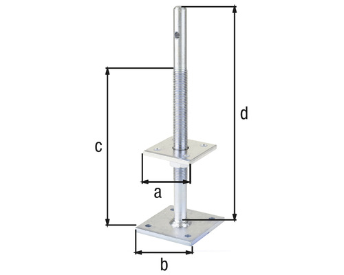 Verstellfuß mit Gewinde und quadratischer Platte zur Höhenanpassung