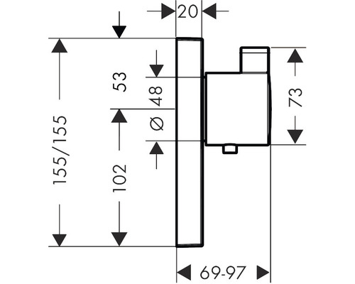 Maßzeichnung eines Badezimmeraccessoires mit Angabe der Maße