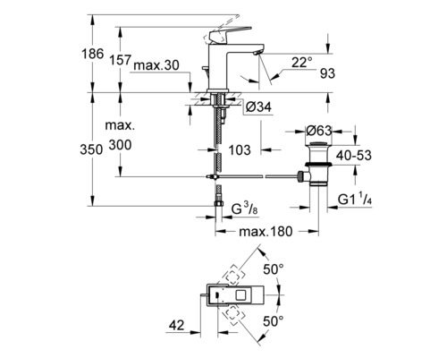 Schéma technique d''un robinet avec dimensions