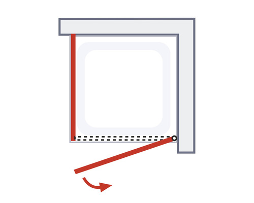 Darstellung einer Duschabtrennung mit Schwenkmechanismus.