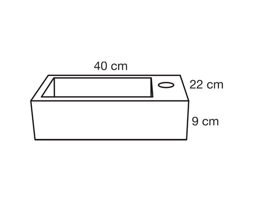 Schéma d''une jardinière avec des dimensions de 40 cm, 22 cm et 9 cm.
