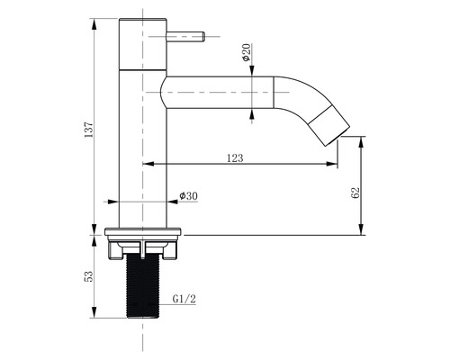 Schéma technique d''un robinet avec dimensions
