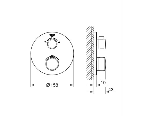 Schéma technique d''un robinet Grohe rond avec dimensions