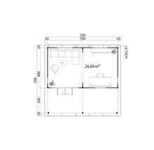 Gartenhaus Outdoor Life Brava inkl. Anbau, Fußboden 750 x 700 cm natur
