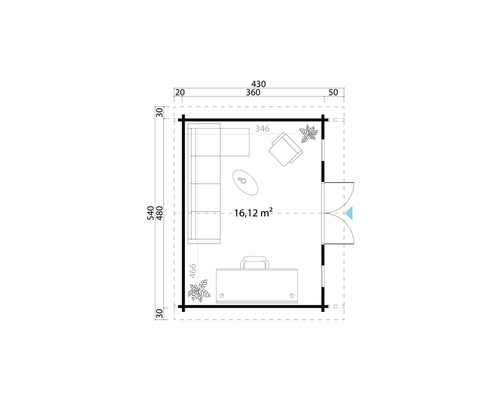 Grundriss des Gartenhauses mit Maßangaben