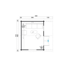 Grundriss eines Gartenhauses mit Bemaßung
