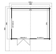 Grundrisszeichnung eines Gartenhauses mit Maßangaben