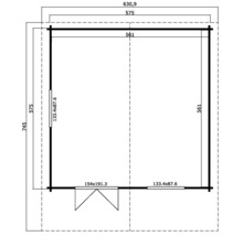 Grundriss eines Gartenhauses mit Maßangaben