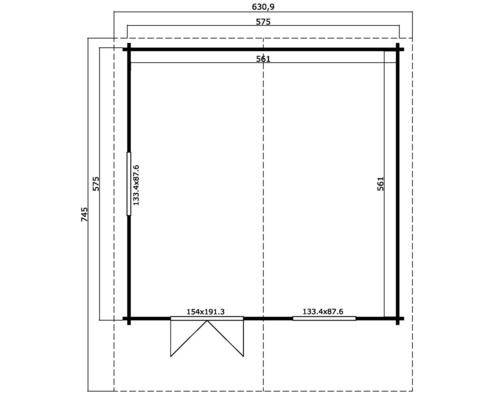 Grundriss eines Gartenhauses mit Maßangaben