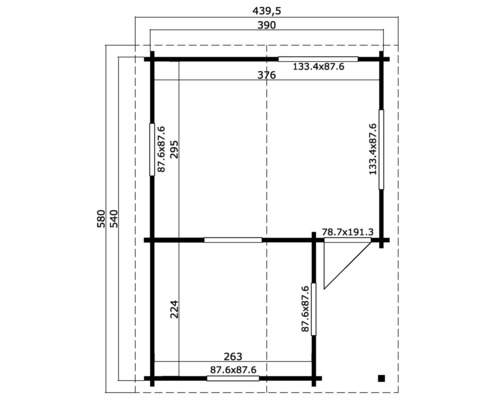 Grundriss eines Gartenhauses mit Maßangaben