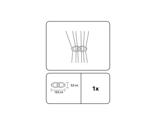 Image d''un embrasse de rideau mesurant 13,5 cm de large et 5,5 cm de haut.