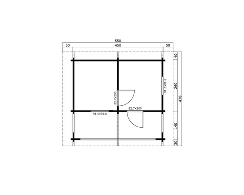 Grundriss eines Gartenhauses mit Maßen