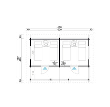 Abri de jardin Outdoor Life Twin Cabin avec terrasse, plancher 680 x 480 cm naturel