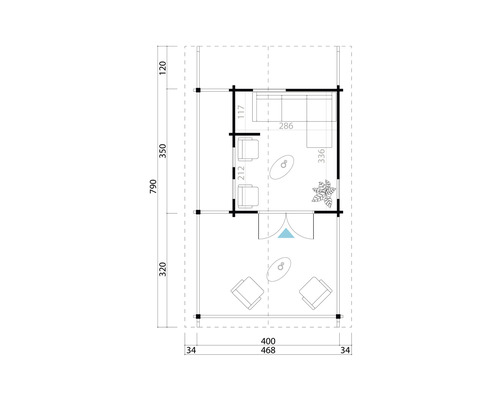 Grundriss eines Gartenhauses mit Maßen