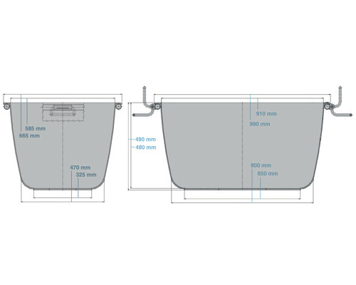 Technische Zeichnung einer Badewanne mit Maßangaben