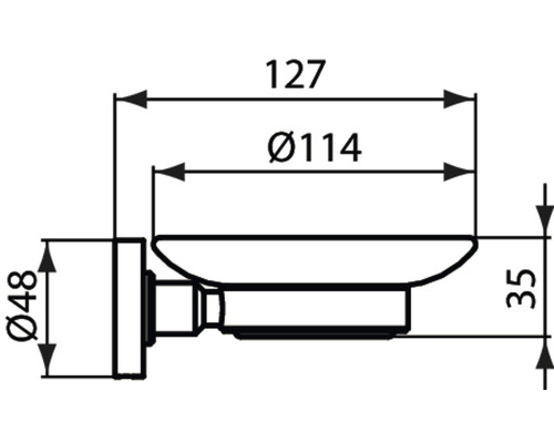 Technische Zeichnung einer Seifenablage mit Maßangaben