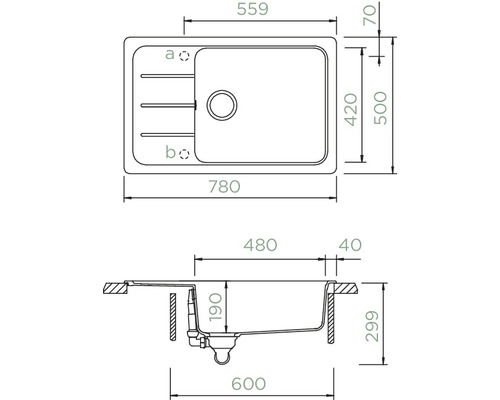 Dessin technique d''un évier de cuisine avec dimensions
