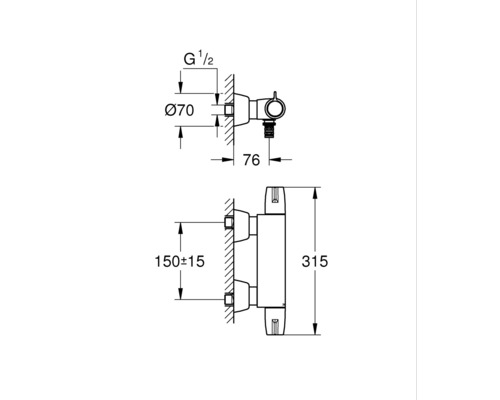 Schéma technique d''un thermostat avec indications de mesure