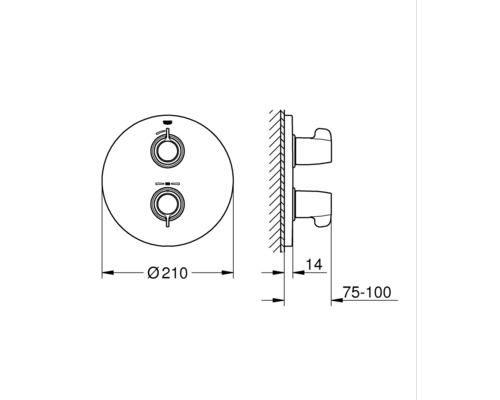 Schéma technique d''un robinet thermostatique avec dimensions