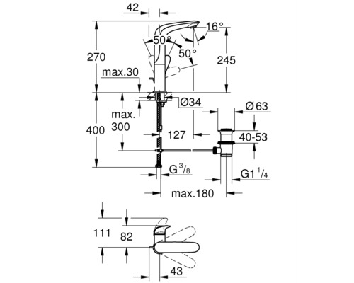 Dessin technique d''un robinet avec dimensions