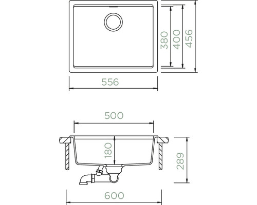 Dessin technique d''un évier de cuisine avec dimensions