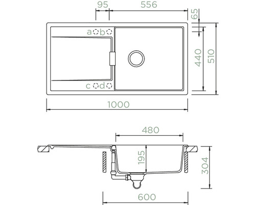 Schéma technique d''un évier de cuisine avec dimensions