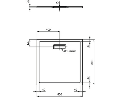 Dessin technique d''un receveur de douche avec dimensions