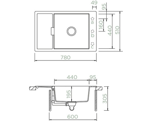 Schéma d''un évier de cuisine avec dimensions