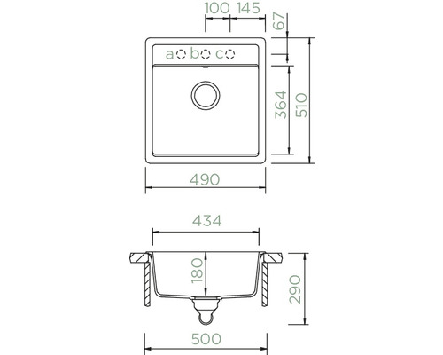 Dessin technique d''un évier de cuisine avec dimensions