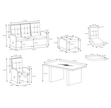 Dimensions d''un ensemble composé d''un canapé, d''un fauteuil, d''un tabouret et d''une table